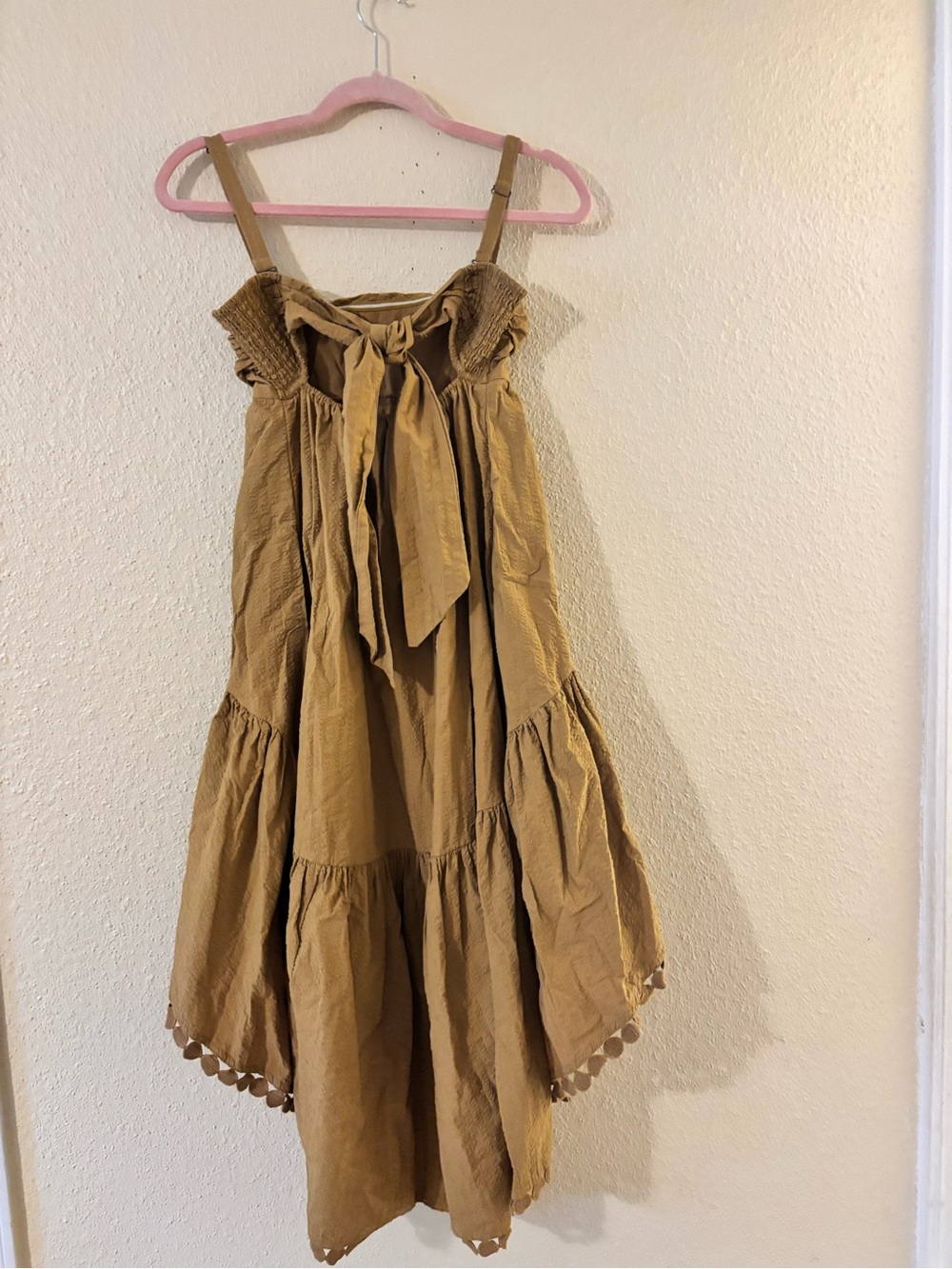 Anthropologie Maeve Mustard Seersucker Backless Tiered Maxi Dress - Picture 5 of 12